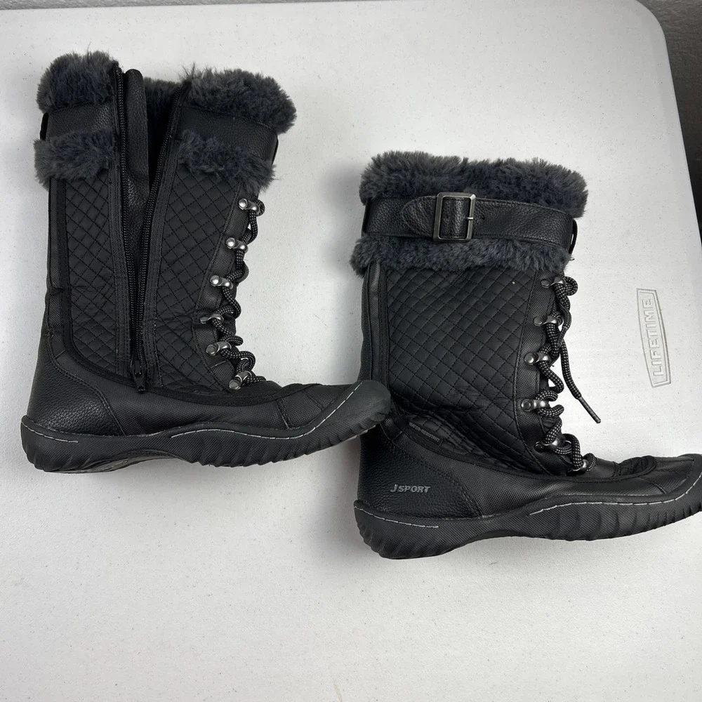 Ladies JSport by‎ Jambu Black Windham Faux Fur Lined Boots Size 6M Zip
